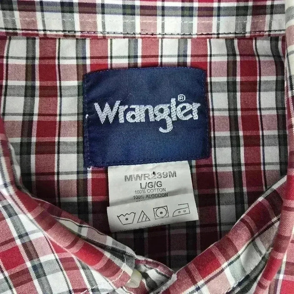 Wrangler Mens Pearl Snap Long Sleeve Red Green White  Plaid Sz L Western Cowboy - Picture 4 of 7